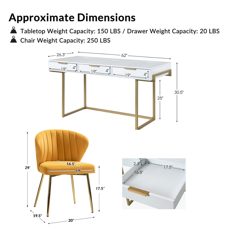 Euclid 2-Piece Desk Office Chair Set, Mustard