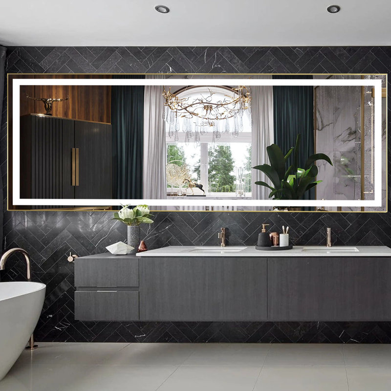 Miroir de salle de bain mural Eleen, 36 po x 118 po, Noir, noir, noir, noir