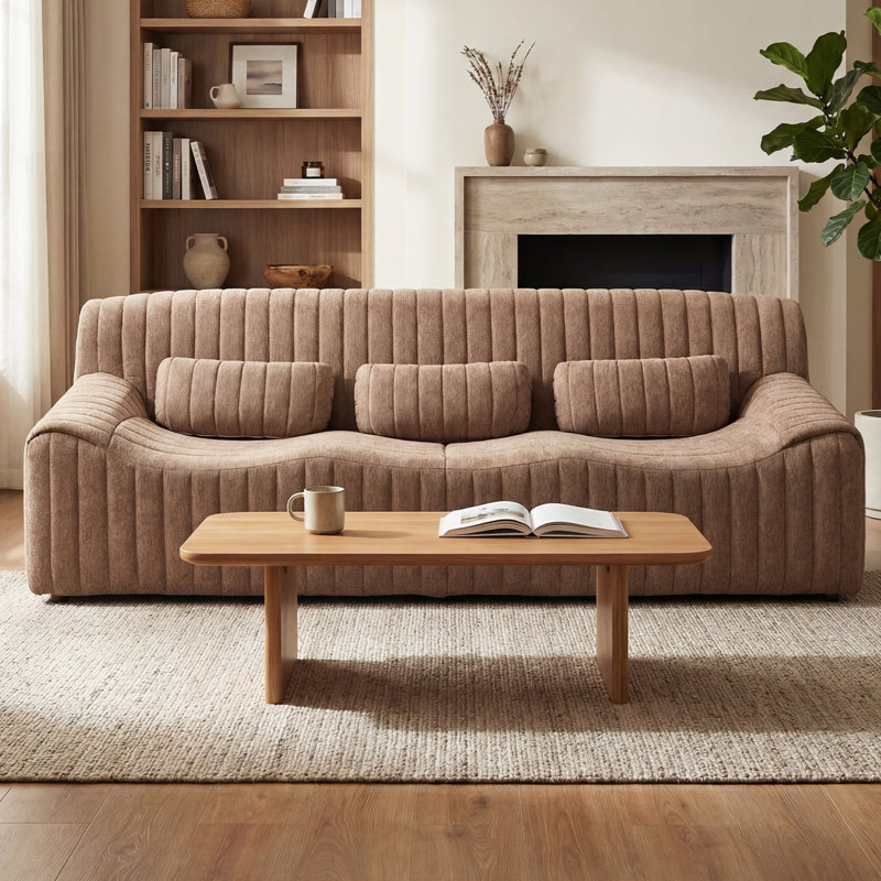Child- and Pet-Friendly Chenille Compressed Sofa, 3-Seat Sofa With Pillows and Armrests, No Installation & Easy to Move, Deep Seat for Bedroom and Living Room