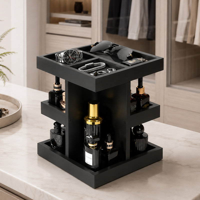 Présentoir de parfum 360 ° en bois, avec présentoir à plusieurs niveaux