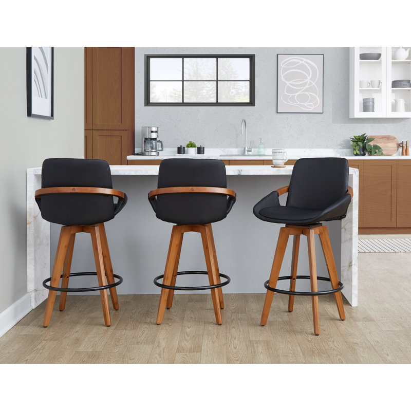 Whitacre Fixed-Height Bar & Counter Stool, Black Faux Leather, Counter Stool (26" Seat Height)