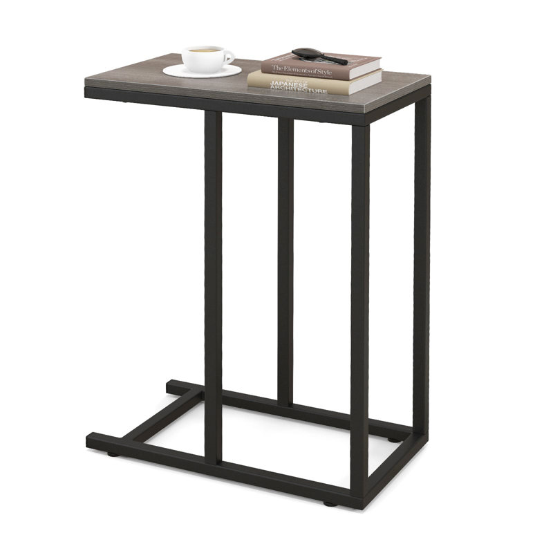 C-Shaped End Table For Couch And Bed 64 CM High Sofa Side Table, Grey Wood