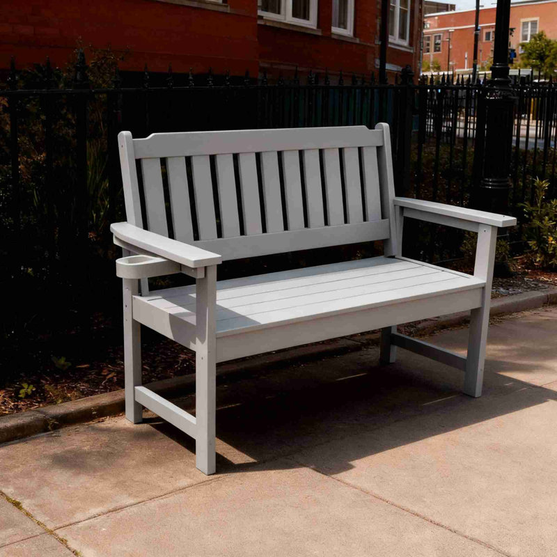 All-Weather HIPS Outdoor Bench, Light Gray