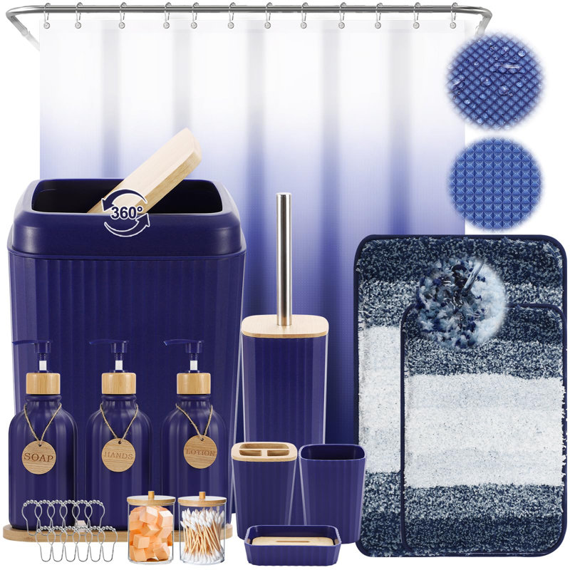 Ensemble de 32 pièces de salle de bain avec rideau de douche et tapis Ensemble d'accessoires de salle de bain Ensemble de rideau de douche 3 pièces Accessoires de salle de bain avec distributeur de savon noir