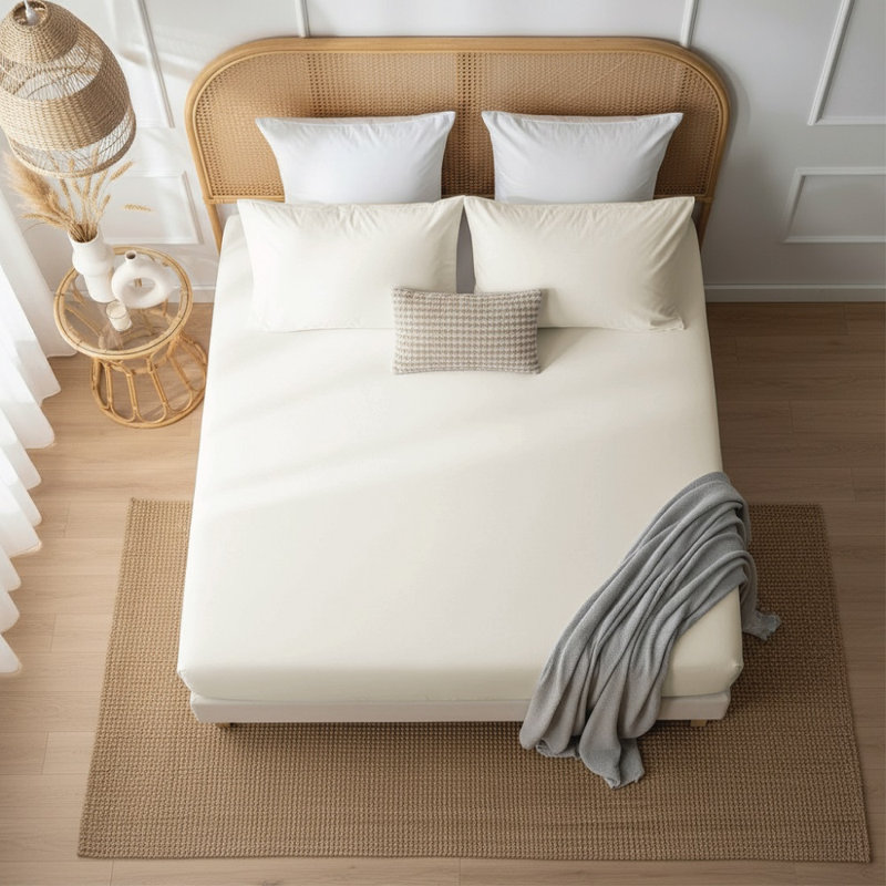 Janoshan Luxury 100% Egyptian Cotton Fitted Sheet – 300 Thread Count, 30cm Deep Pocket, Soft Breathable Bed Sheet, Cream
