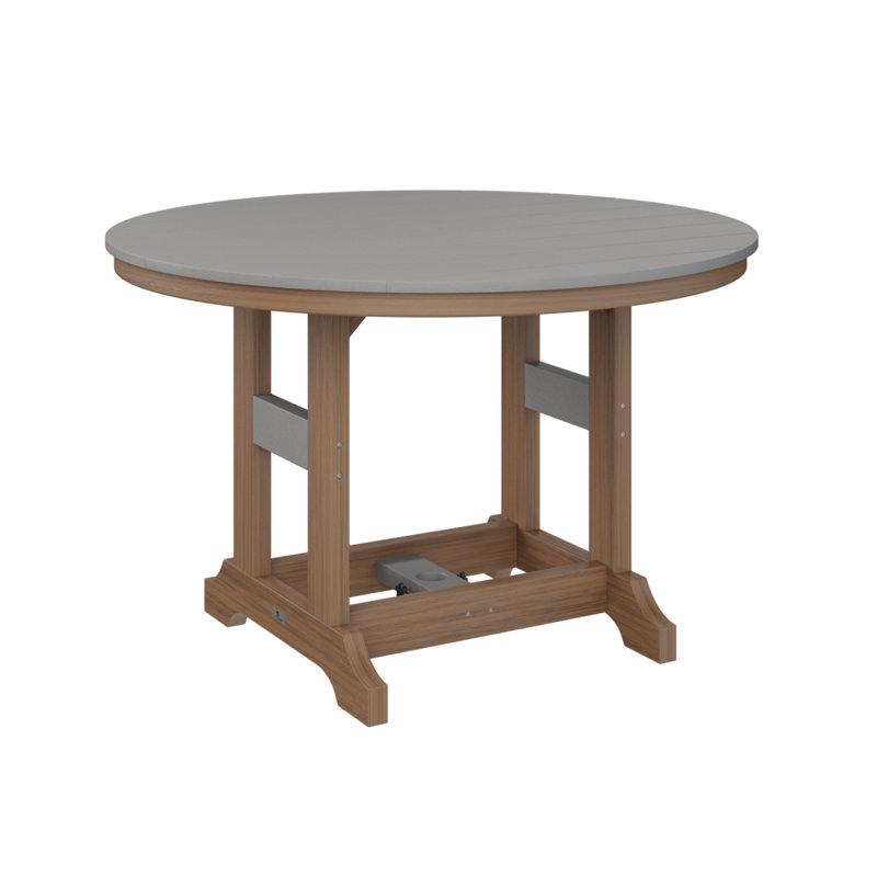 Garden Classic Outdoor Round Bar Table, Antique Mahogany, Light Gray