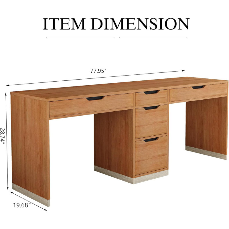 78 Inch Two Person Desk with Drawers, Double Computer Desk with Storage 5 Drawers for Two Person, Extra Long Writing Desk Workstation with File Drawer for Home Office