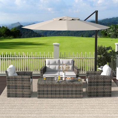 Lucian Wicker/Rattan 4 - Person Seating Group With Cushions