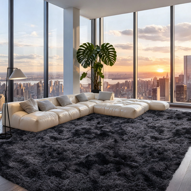 Silk-Cloud Series - Sleek Premium Velvet Area Rug, Ultra-Smooth Touch Silky Microfiber, Non-Slip & Shed-Free Minimalist Shag Rug for Bedroom