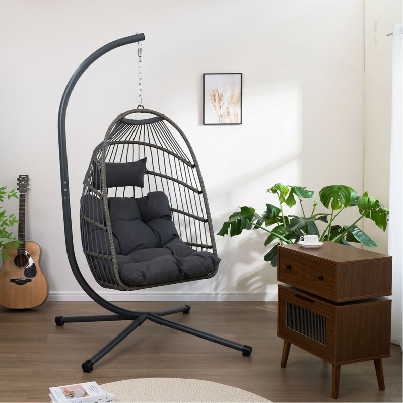 Fauteuil suspendu d'extérieur avec support et chaise pivotante en osier, Noir