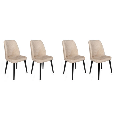 Modern Velvet Fabric Chair Set (4 Pieces), Beige & Black | 100% Metal Frame, Hornbeam Wood Legs, 19.7 x 35.4 x 19.3 inches | Stylish & Durable Design, 352 lbs Capacity, Perfect for Dining Room & Living Spaces