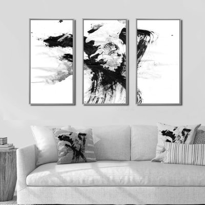 Peinture noire sur toile - cadre flottant 3 pièces, peinture sur toile