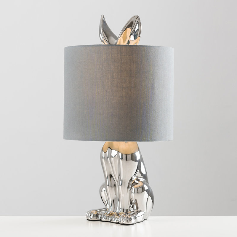 Mixson Ceramic Table Lamp, Silver Base/Grey Shade, No