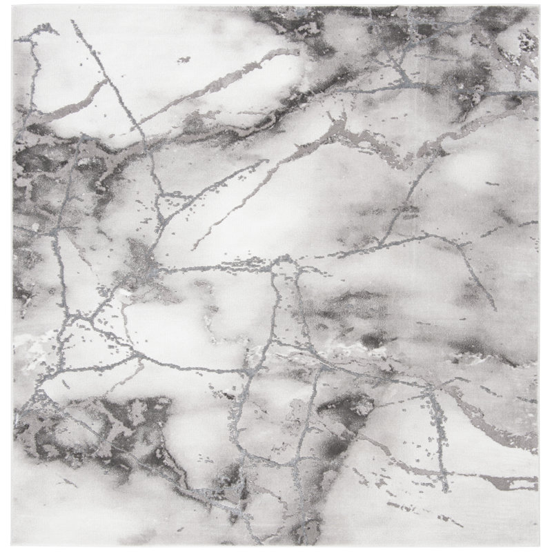 Swindle Abstract Grey/Silver Area Rug, Square 10'