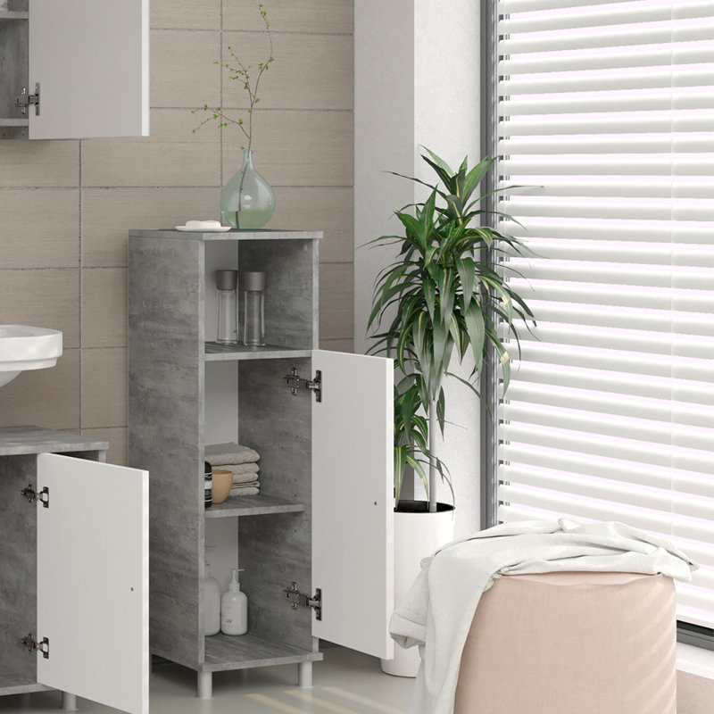 Villareal 30Cm W x 95Cm H x 30Cm D Free-Standing Tall Bathroom Cabinet, Grey concrete