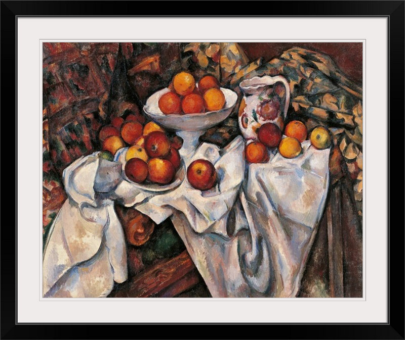 «Apples and Oranges» par Paul Cezanne, reproduction d'art, Cadre noir, H 20 po x l 23 po x P 1 po