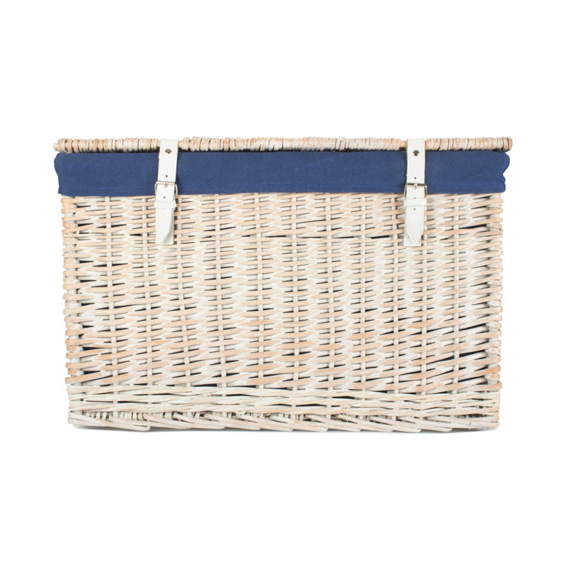 Fleur De Lis Living 23" Wicker Chest Hamper Basket with Lining, White Wash/Navy