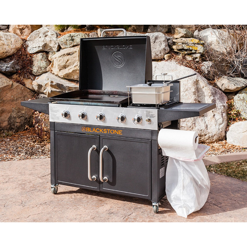 Barbecue au propane liquide autoportant à 5 brûleurs 48 000 BTU avec brûleur latéral et armoire Blackstone