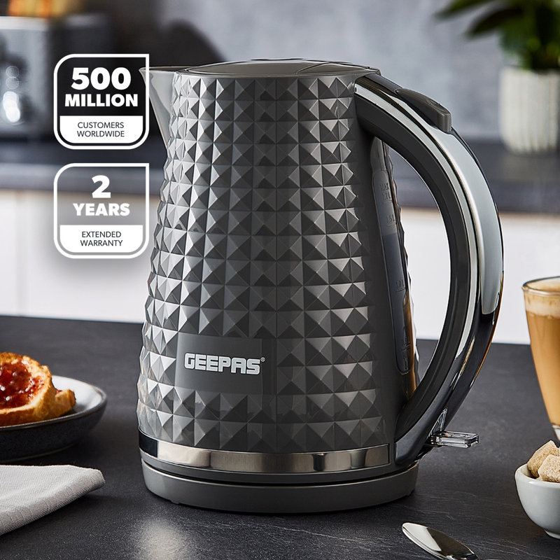 GEEPAS 1.7L Cordless Electric Kettle Textured Kettle with 360° Rotational Base 2200W Argyle