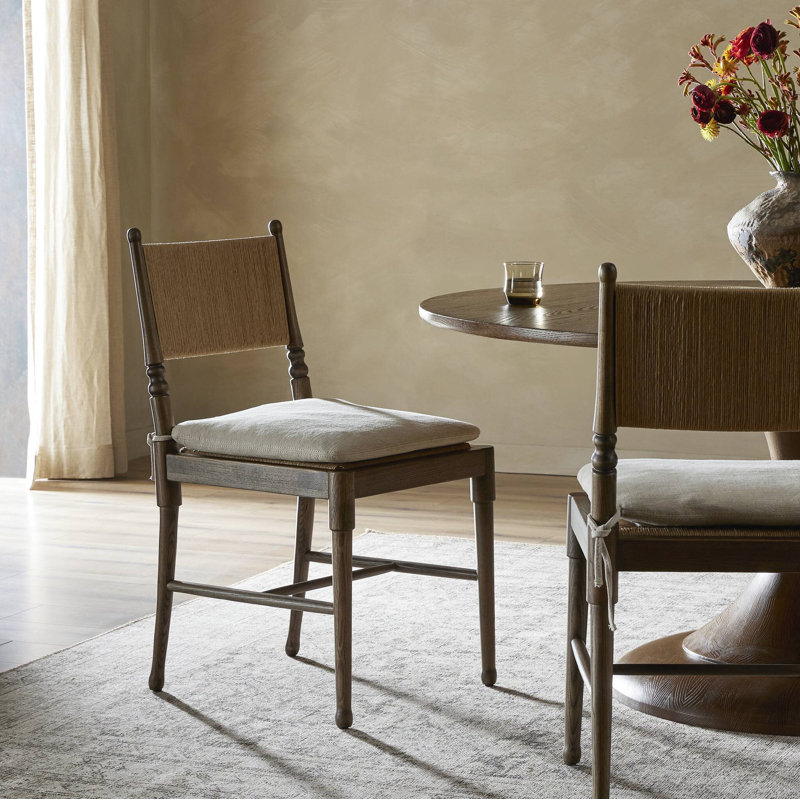 Fayth Dining Chair with Cushion, Dune Linen, Antique Walnut