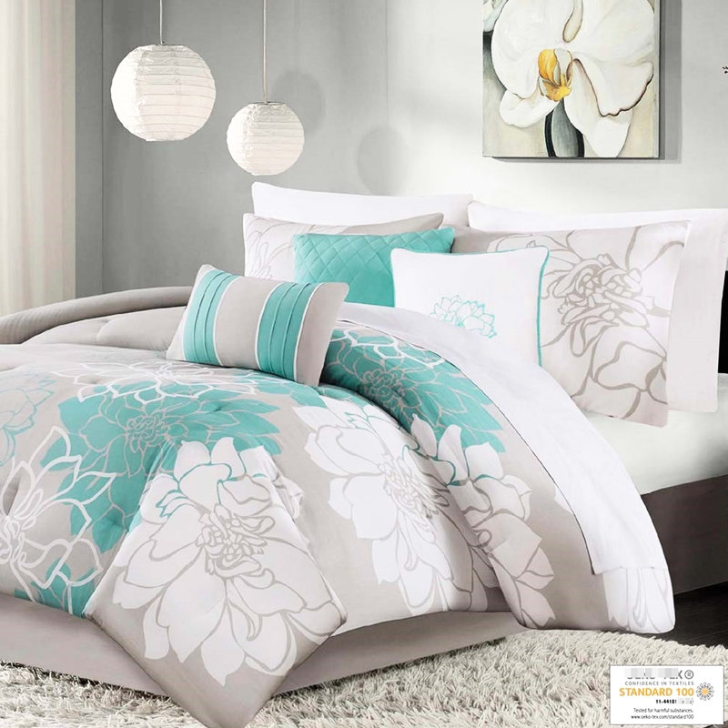 Édredon très grand, coton imprimé, envers 180tc, 3 coussins décoratifs, literie de 15 pouces, coussins décoratifs, Turquoise