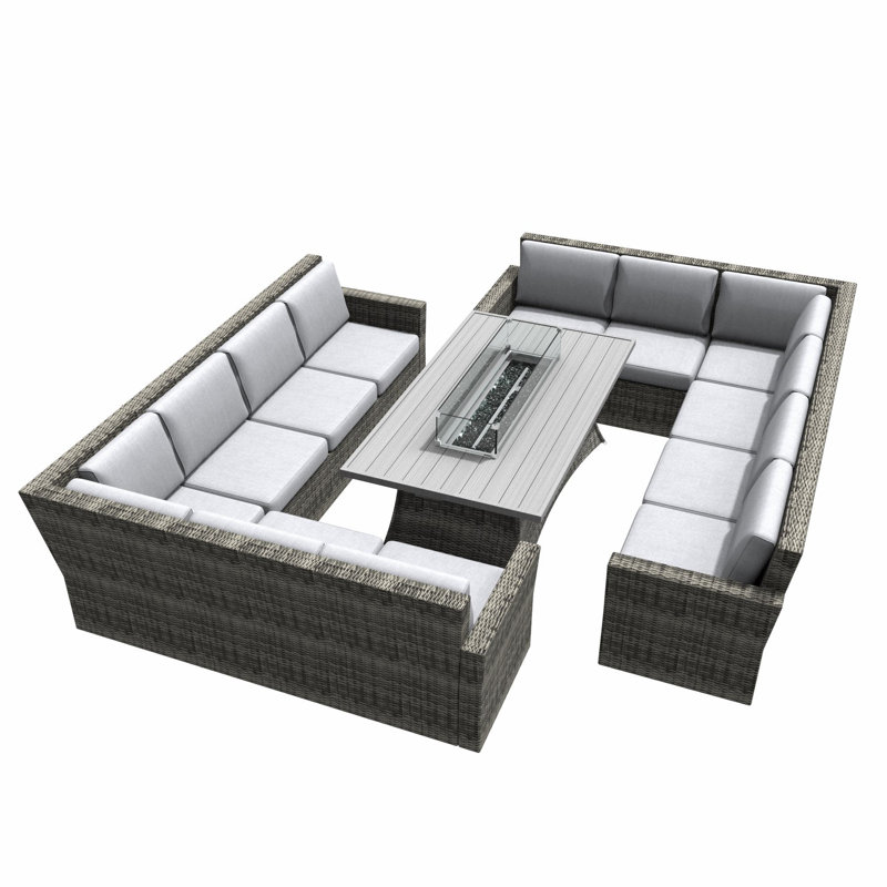 Wicker 12 - Person Patio Conversation Set with Cushions
