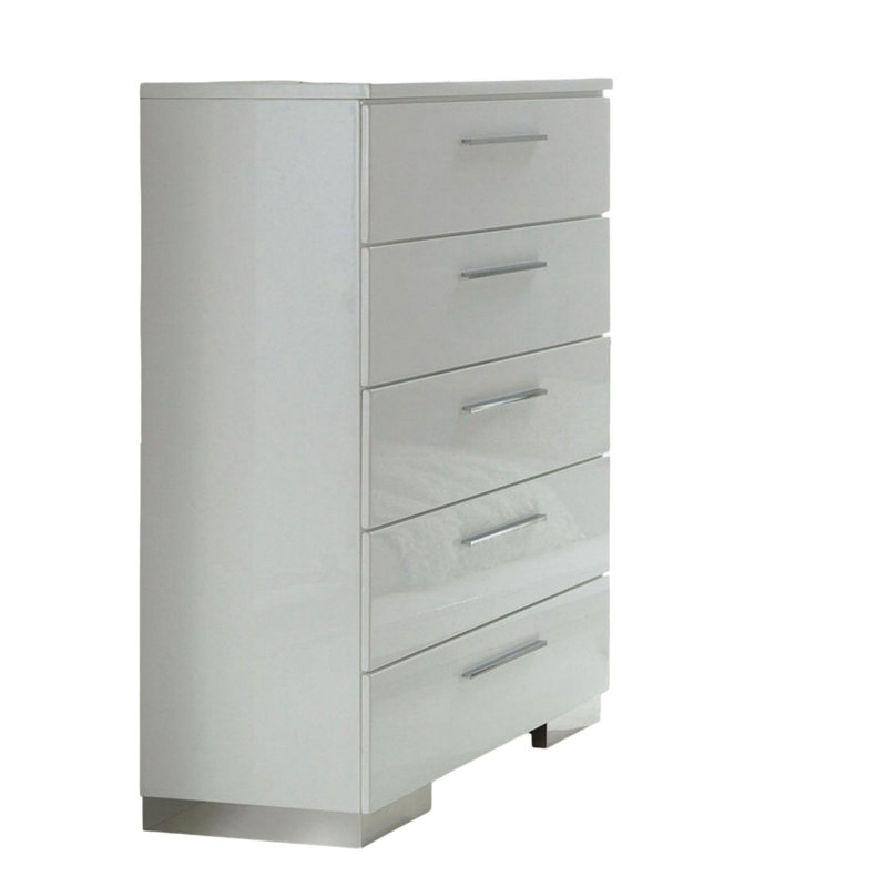 Commode 1 pièce de style moderne moderne à finition ultrabrillante à cinq tiroirs avec finition blanche