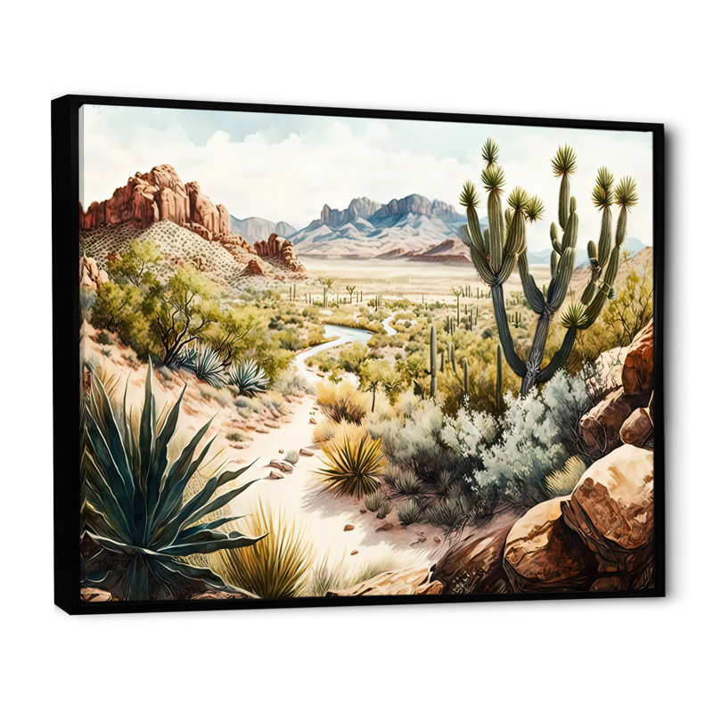 Arizona Desert II - art mural occidental, Cadre flottant noir, H 16 po x l 32 po x P 1 po