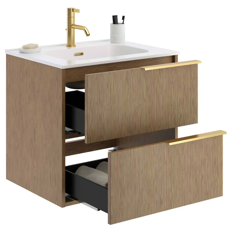 Kora Art Faux Fluted 24" Single Vanity with Integrated Ceramic Top & Handles, Gold