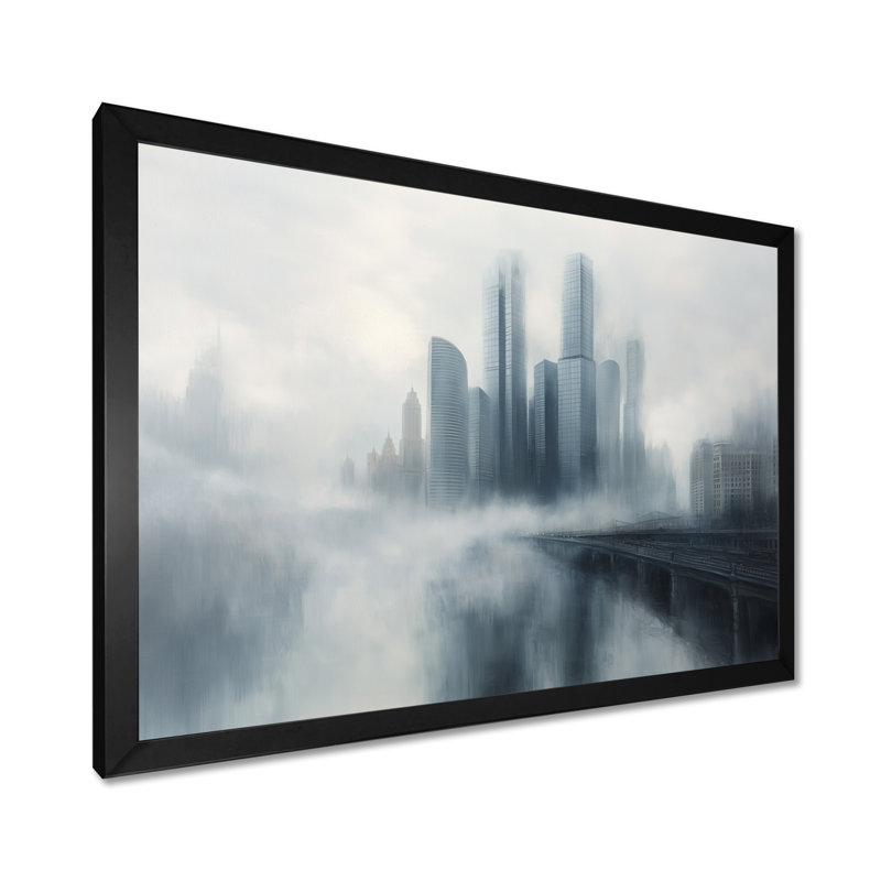 «Rainy Skyscrapers In Chicago - Chicago, art mural, impression sur toile paysage urbain gris, H 16 po x l 32 po, Noir