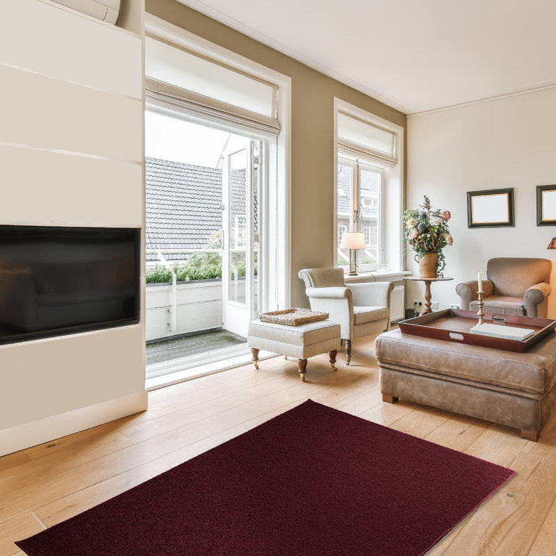 Bultfontein Furnish my Place Modern Indoor/Outdoor Commercial Solid Color Rug - Pet and Kids Friendly Rug, Stain Resistant, Floor Carpet for Living Room & Hallway, Wedding - Burgundy