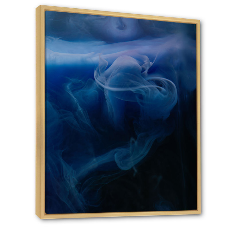 Abstrait tourbillons bleu foncé - décoration murale moderne en toile, H 24 po x l 36 po x P 1 po, Cadre flottant brun