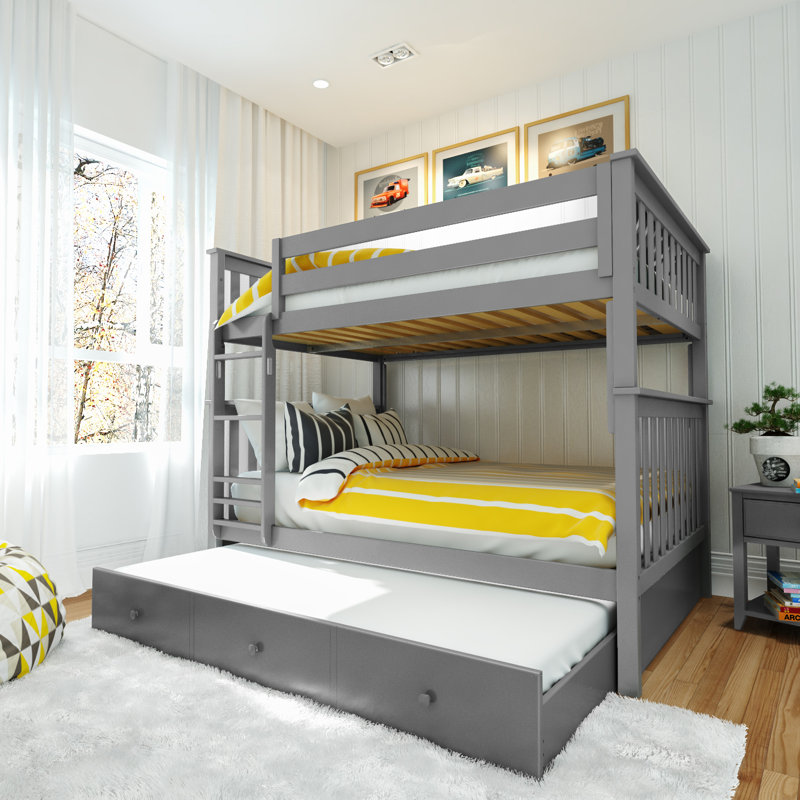 Ravenwood Kids Bunk Bed with Trundle, Twin over Twin, Gray