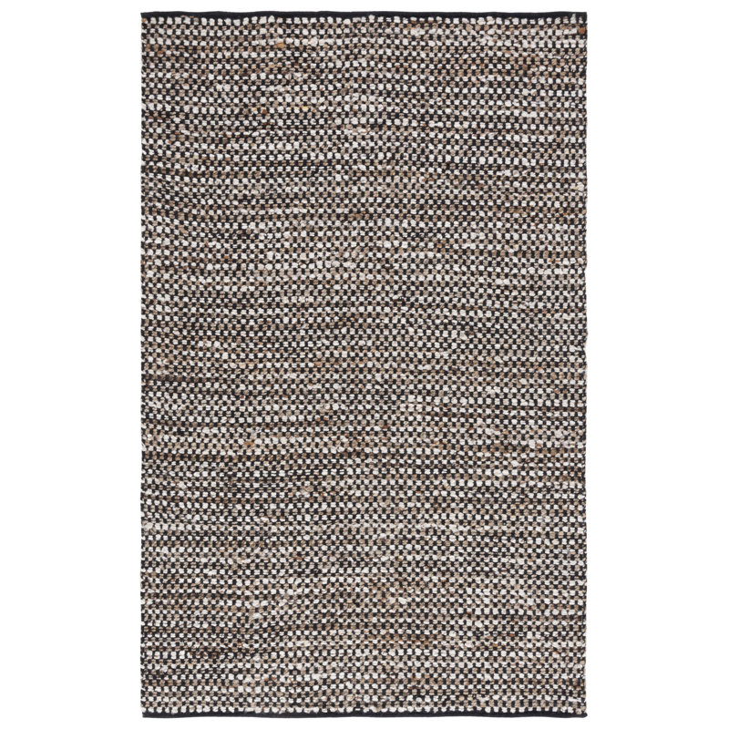 Tapis géométrique tissé à plat à la main Gabino en noir / ivoire, Rectangle 3 pi x 5 pi