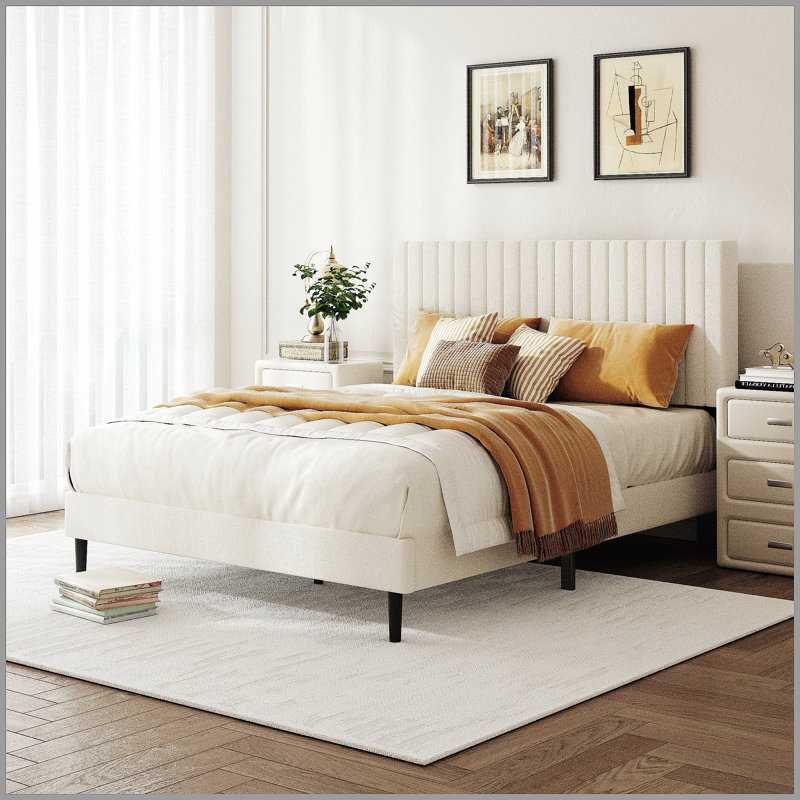Structure de lit double, lit plateforme tapissier en velours avec tête de lit réglable en hauteur, structure robuste et lattes, conception silencieuse, compatible avec les matelas sans ressorts, facile à assembler