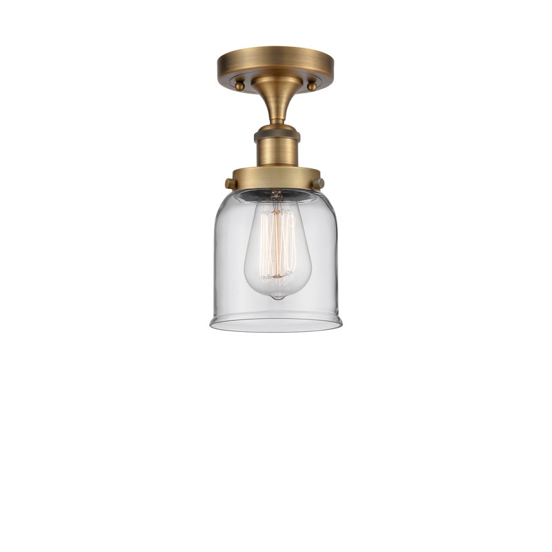 Ballston Urban Bell - 1 Light Semi-Flush Mount, 11" H x 5" W x 5" D, Clear, Brushed Brass