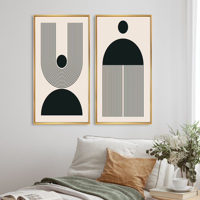 Minimal Late 20S Geometric Aesthétique VII - ensemble de 2 peintures, H 40 po x l 40 po x P 1,5 po, Cadre doré