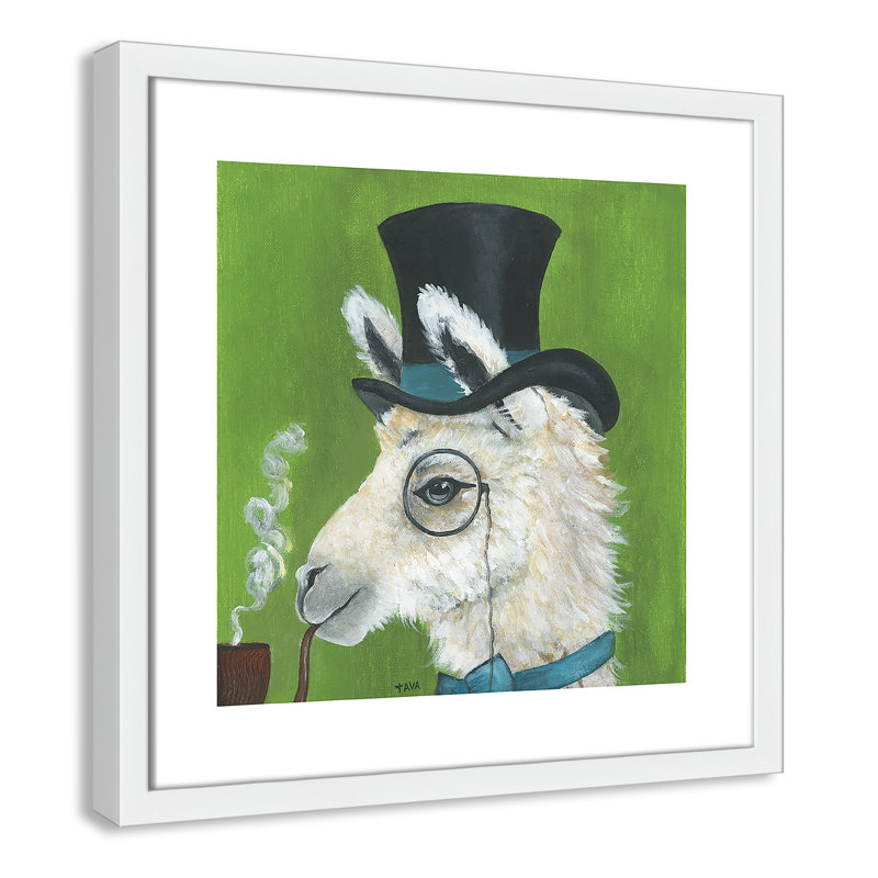 Lama et tuyau, art encadré, H 17 po x l 17 po x P 1,18 po, Cadre blanc