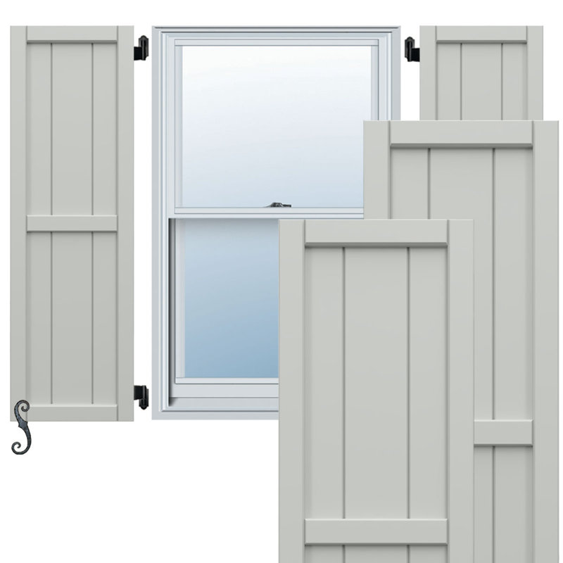 21 1/2"W x 29"H EnduraCore Composite, Four Board Framed Board-n-Batten Shutters, Black (Per Pair - Hardware Not Included)