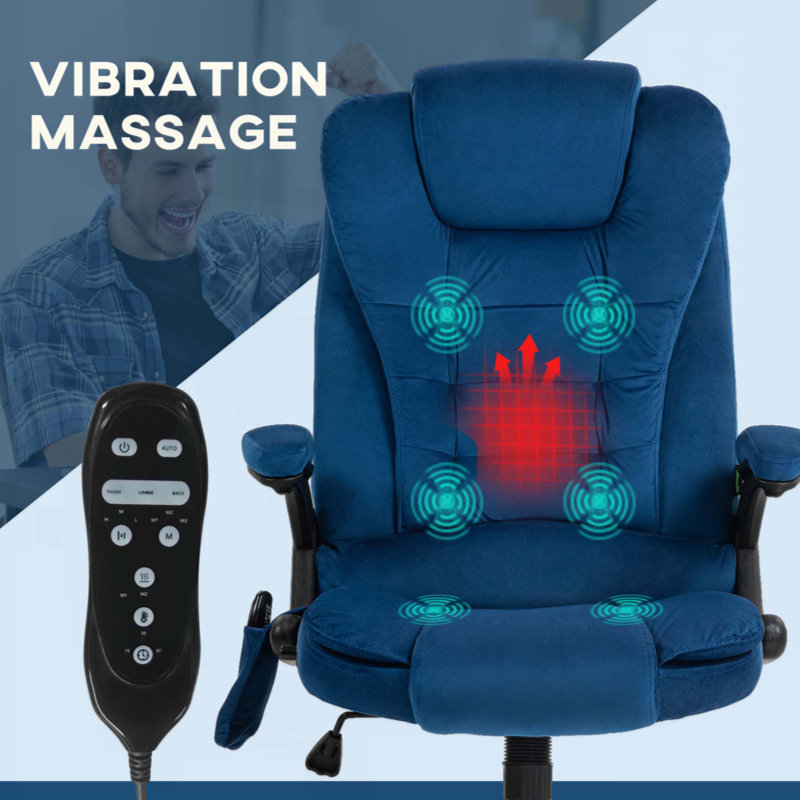 Velvet High Back Vibrating Massage Office Chair, Velvet, Dark Blue