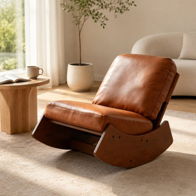 Chaise berçante rembourrée, similicuir, structure en bois massif