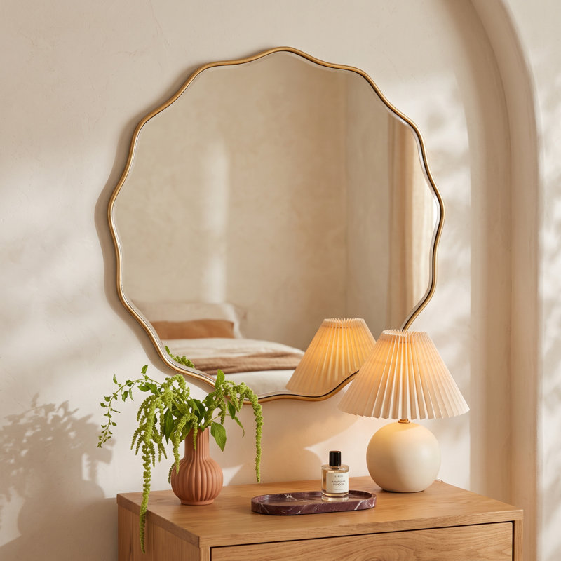 Francina Scalloped Mirror, 32" x 32", Gold