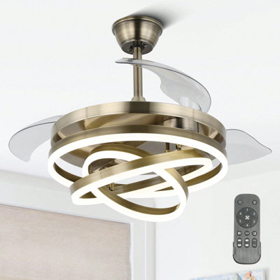 Ventilateur de plafond 42 "rétractable moderne avec lumière DEL à intensité variable, lustre en forme de 6 vitesses avec télécommande pour chambre à coucher