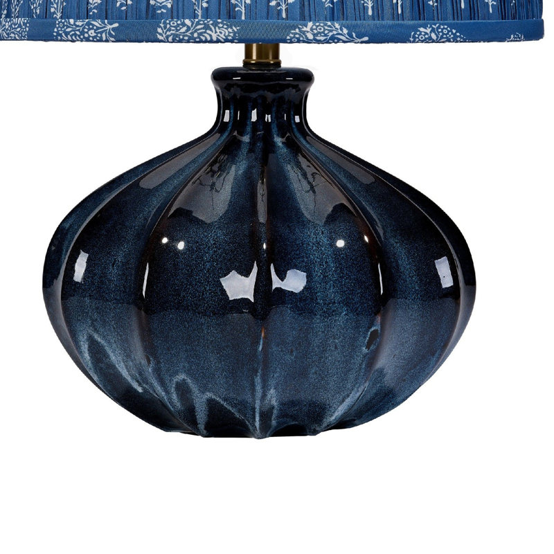 Lampe de table Resy, abat-jour classique en coton bleu royal blanc, 20 po