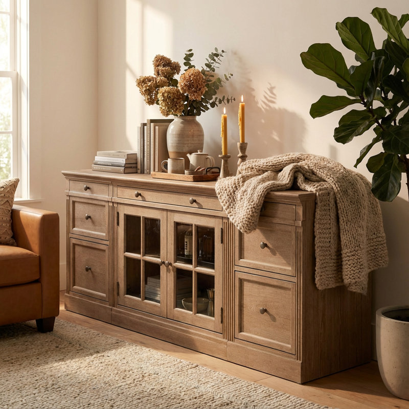 Buffet en bois massif avec meuble télé en bois de pin et miel