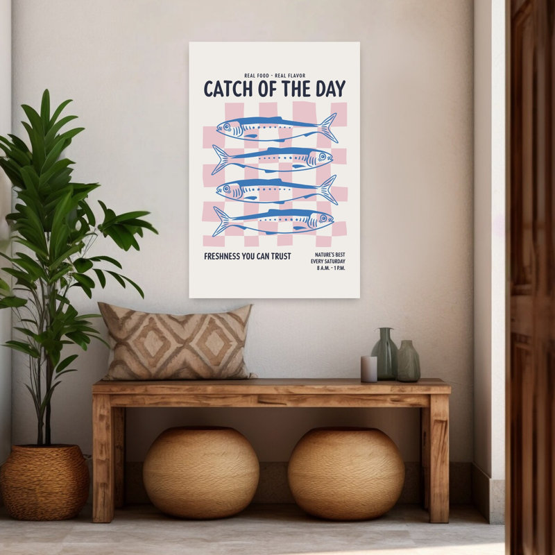 «Fresh Catch Of The Day», reproduction d'art rétro rétro sur fond d'océan, 48" H x 32" W