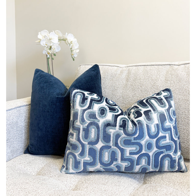 Housse de coussin en velours Retro Graphic, Bleu, 14 x 20 po