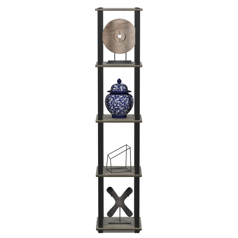 Delyth Etagere Bookcase, French Oak Gray/Black Square Tube