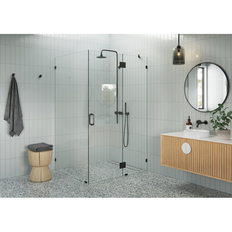 Halo 50 in. x 45 in. x 78 in. 90-degree Fully Frameless Glass Hinged Shower Enclosure, Matte Black