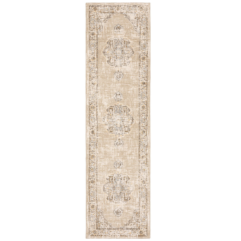 Tapis zone beige médaillon Schuetz, Tapis de couloir 2 pi 3 po x 8 pi